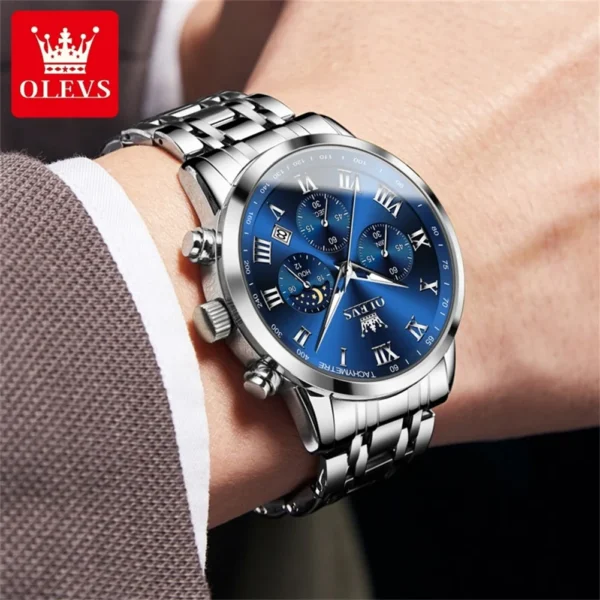 OLEVS 5529 Luxury Quartz Watch For Men Roman Scale Moon Phase Chronograph Man Watches Waterproof Luminous Calendar Wrist Watch - Image 4