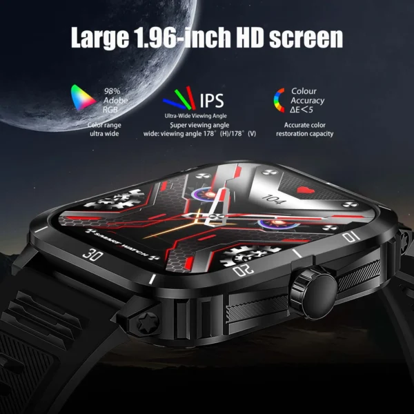 EIGIIS Smart Watch 3ATM Waterproof 1.96" IPS Screen Military KT71 Men 100+ Sport Mode Heart Rate Blood Pressure Bluetooth Call - Image 4