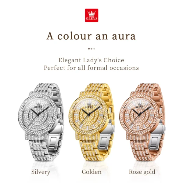 OLEVS Women's Watches Luxury Elegant Full Diamonds Original Quartz Watch for Man Waterproof Stainless Steel Gift Box Bracelet - Image 6