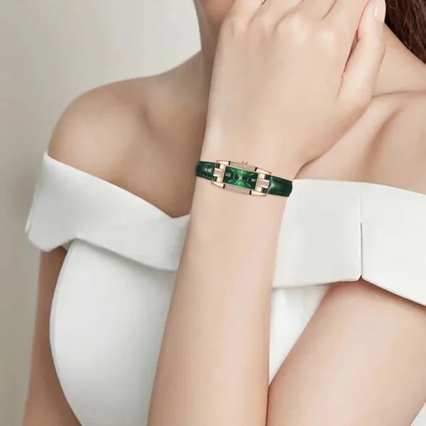 Womens Watches Fashion Square Ladies Quartz Watch Bracelet Set Green Dial Simple Leather Luxury Women Watches - Image 6