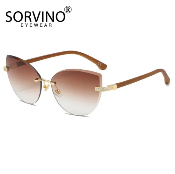 Vintage Cat Eye Rimless Sunglasses Women Brand Frameless Gradient Cut Lens Shade Eyewear Trendy Oversized Men Sun Glasses Female