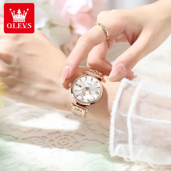 OLEVS 5536 Womens Watch Fashion Luxury Quartz Watches Waterproof Stainless Steel Zircon Scale Watch For Women Chronograph Date - Image 4