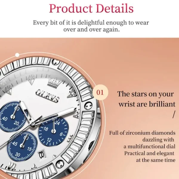 OLEVS Women's Watches Luxury Brand Multifunction Quartz Watch Leather Strap Date Chronograph Waterproof Quartz Watch for Ladies - Image 6