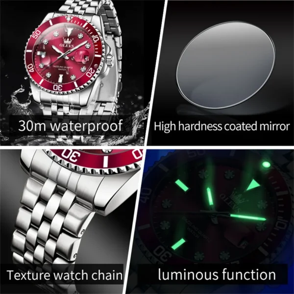OLEVS Men's Watches Luxury Brand One-Way Timing Rotation Bezel Analog Original Quartz Watch for Men Submarine Series Wristwatch - Image 5