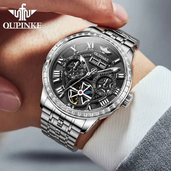 OUPINKE 3252 Luxury Business Mechanical Watch For Men Skeleton Flywheel Man Automatic Hand Clock Top Brand Men's Dress Watches - Image 2