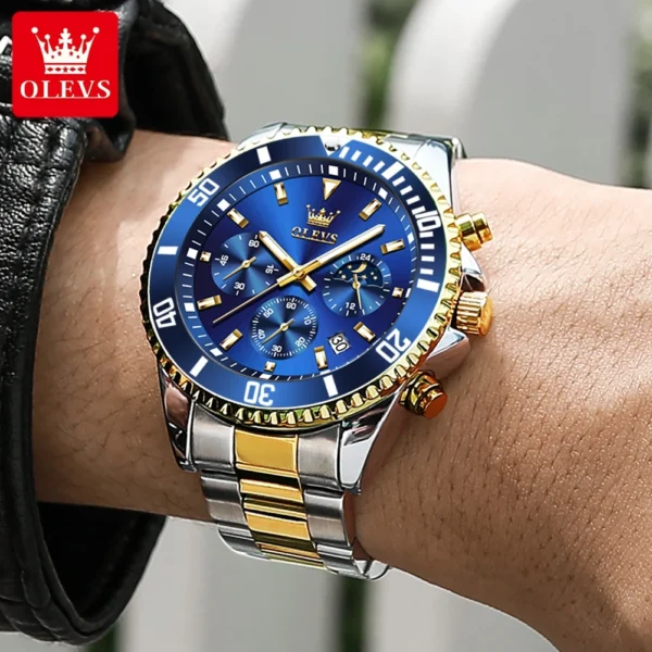 OLEVS Men's Watches Top Brand Luxury Watch for Men Original Waterproof Stainless Steel Chronograph Moon Phase Date Rota Dial - Image 3