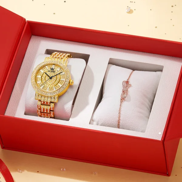 OLEVS Women's Watches Luxury Elegant Full Diamonds Original Quartz Watch for Man Waterproof Stainless Steel Gift Box Bracelet - Image 5