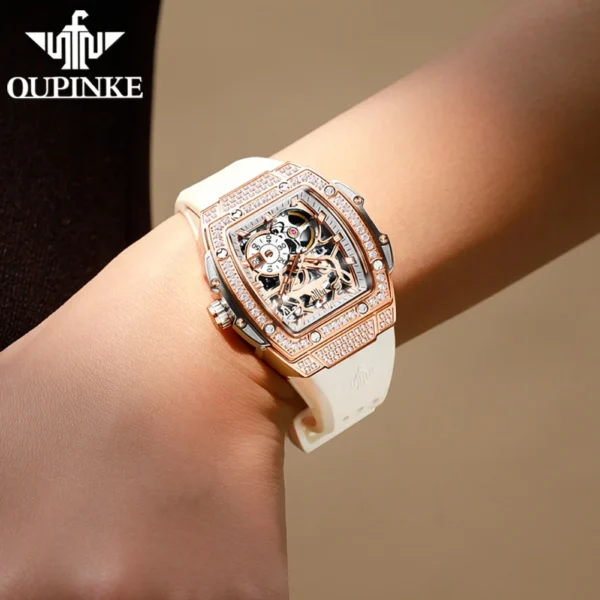 OUPINKE Women's Watches Luxury Fashion Tonneau Dial Wristwatch Original Skeleton Automatic Mechanical Movement Sapphire Mirror - Image 4