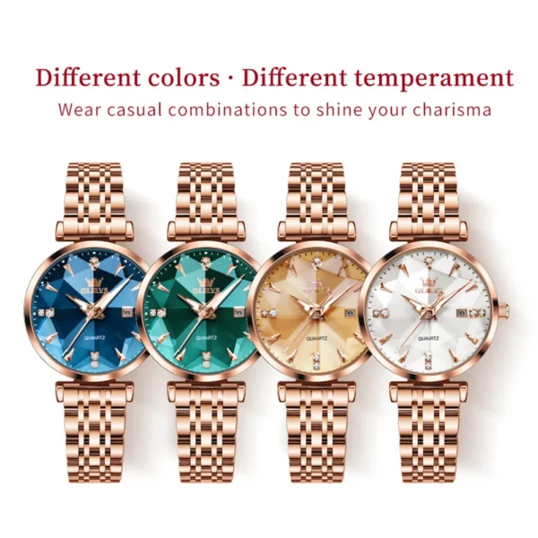 OLEVS 5536 Womens Watch Fashion Luxury Quartz Watches Waterproof Stainless Steel Zircon Scale Watch For Women Chronograph Date - Image 6