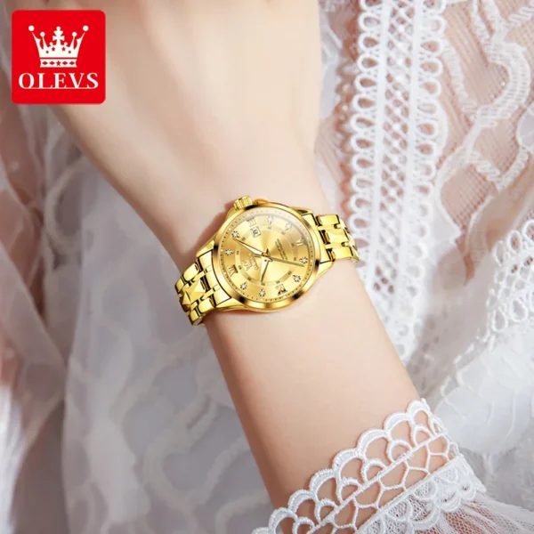 OLEVS Women‘s Watches Luxury Fashion Gold Small Wristwatch for Ladies Original Waterproof Rhombus Stainless Steel Strap Date - Image 4