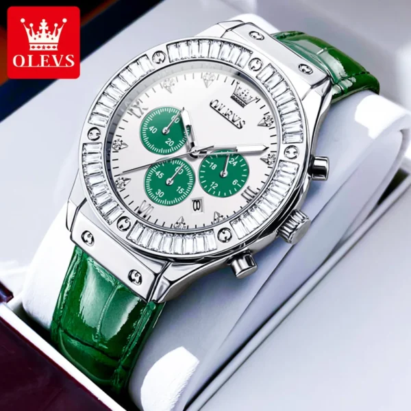 OLEVS Women's Watches Luxury Brand Multifunction Quartz Watch Leather Strap Date Chronograph Waterproof Quartz Watch for Ladies - Image 2