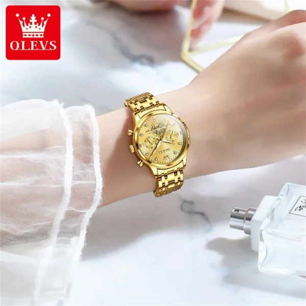 OLEVS Flywheel Skeleton Women Quartz Watch Stainless steel Chronograph Waterproof Luminous Ladies Bracelet Watch for Women Set - Image 4