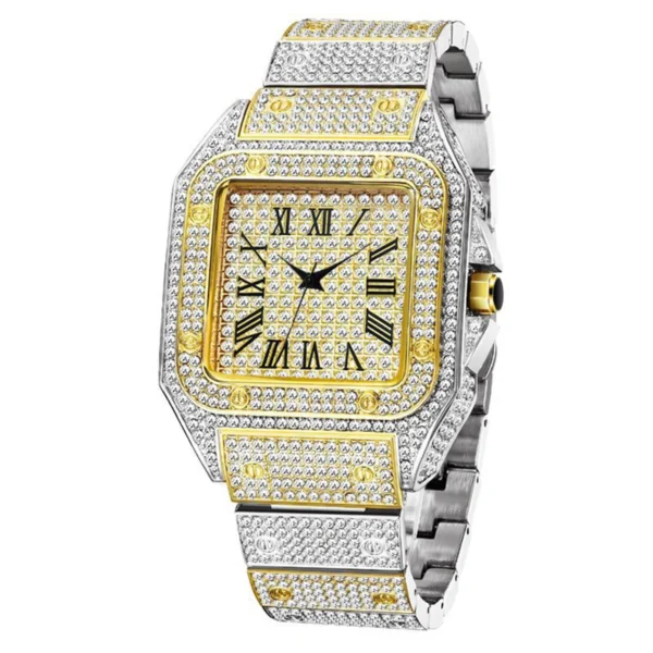 Drip Letter Proud Watch for Men Big Dial Military Quartz Clock Luxury Rhinestone Hip Hop Jewelry Relogio Masculio - Image 2