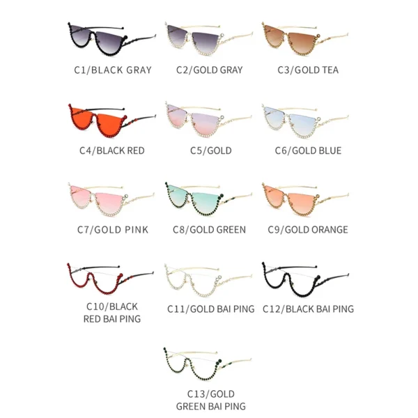 Semi Framed Diamond Cat Eye Sunglasses Women Semi-Rimless Shield Designer Crystal Sexy Luxury Rhinestone Eyeglasses Shades - Image 6