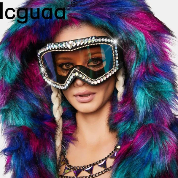 Steampunk Oversized Diamond Ski Sunglasses Goggle Women Men Snowing Sport Sun Glasses Luxury Rhinestone Eyeglasses De Sol Hombre - Image 2