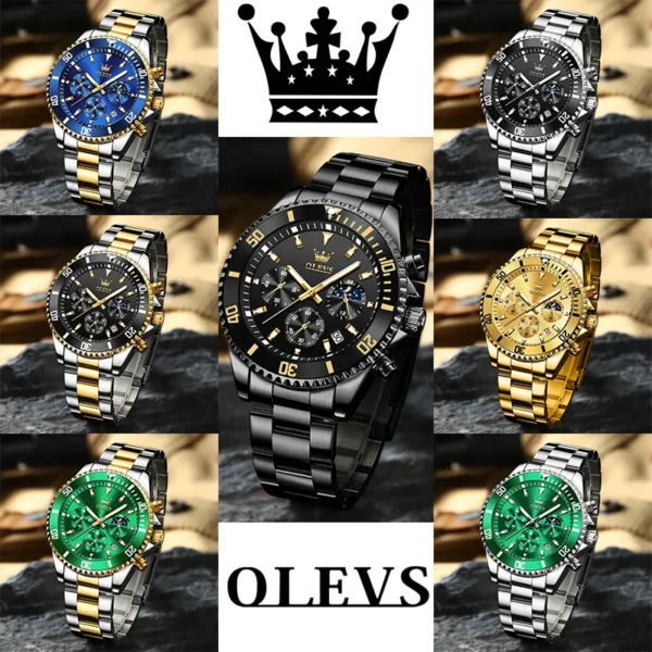 OLEVS Men's Watches Top Brand Luxury Watch for Men Original Waterproof Stainless Steel Chronograph Moon Phase Date Rota Dial - Image 6
