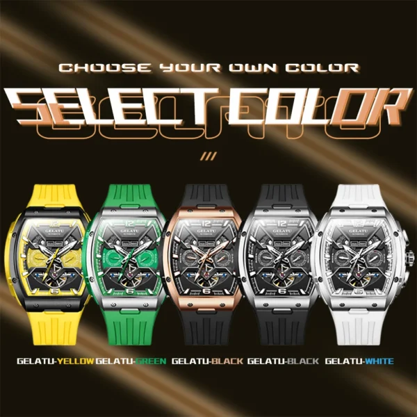 GELATU Men's Watches Original Luxury Fully Automatic Mechanical Watch Tonneau Silicon Tape Multifunctional Male Wristwatch Brand - Image 6