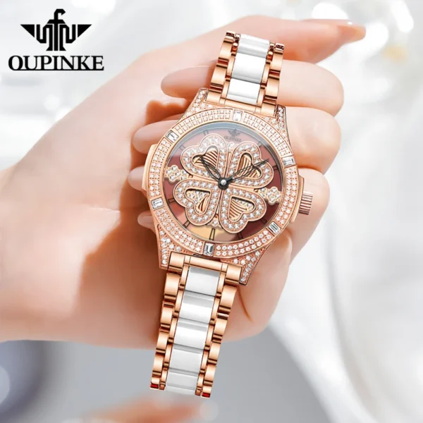 OUPINKE 3279 Full Diamond Swiss Import Quartz Watch for Women Luxury Original Elegant Ceramics Strap Lucky Women's Wriswatch New - Image 5