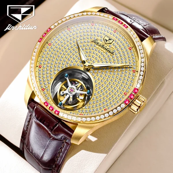 JSDUN Top Brand Men's Wrist Watches High Quality Leather Strap Luxury Automatic Mechanical Watch for Men Fashion Trend Men Watch