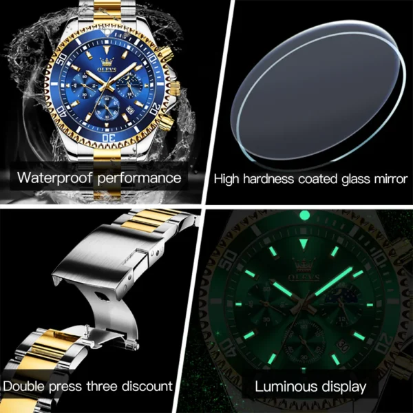 OLEVS Men's Watches Top Brand Luxury Watch for Men Original Waterproof Stainless Steel Chronograph Moon Phase Date Rota Dial - Image 5