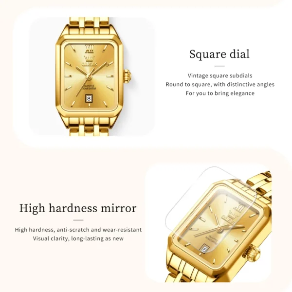 OLEVS Original Women's Wacthes Waterproof Stainless steel Calendar New Ladies Watches High Quality Square Dial Wristwatch Set - Image 5