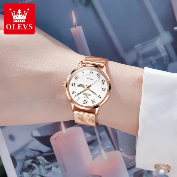 OLEVS 2920 Women's Watch Top Quality Stainless Steel Waterproof Double Calendar Quartz Watch Classic Fashion Luxury Women Watch - Image 3
