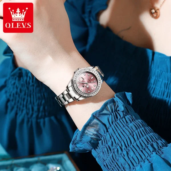 OLEVS 9945 Diamond Luxury Elegant Women's Watch Stainless Steel Women's Wristwatch Date Pink Women's Watches Original Top Brand - Image 3