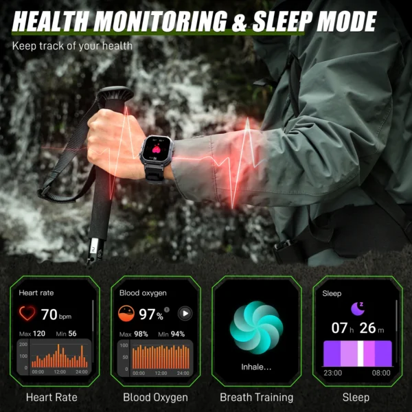EIGIIS 2024 New Smart Watch 3ATM Waterproof For Men 1.96" HD Fitness Watch Heart Rate SpO2 Sleep Tracker 110+ Sports Mode QX11 - Image 5