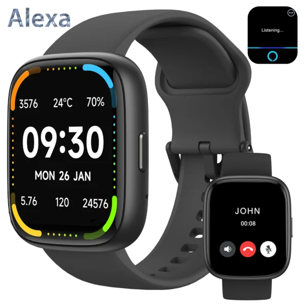 Alexa Smart watch, wireless calling /dial, calling reminder and rejection, SMS reminder, Custom Wallpaper,for iPhone/Andriod