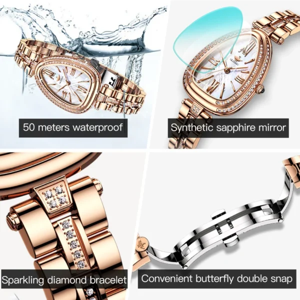 OUPINKE 3192 Luxury Waterproof Watch For Women Quartz Movement Ladies Hand Clock Diamond Steel Strap Fashion Wrist Watches - Image 6