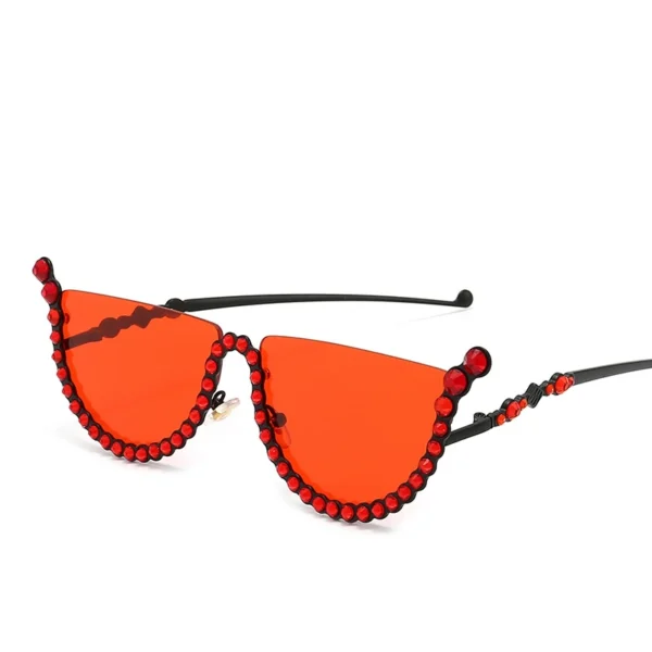 Semi Framed Diamond Cat Eye Sunglasses Women Semi-Rimless Shield Designer Crystal Sexy Luxury Rhinestone Eyeglasses Shades - Image 5