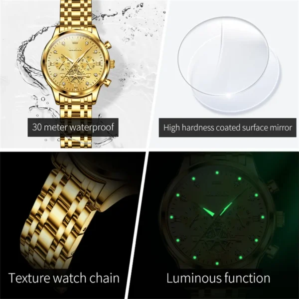 OLEVS Flywheel Skeleton Women Quartz Watch Stainless steel Chronograph Waterproof Luminous Ladies Bracelet Watch for Women Set - Image 6