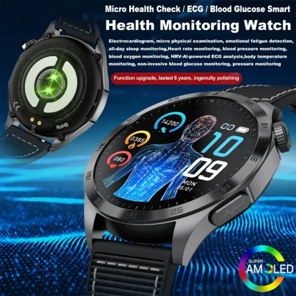 2024 New ECG+PPG Temperature Pulse Physiotherapy Smartwatch Men 466*466 HD Health Management BT Call Sports Waterproof Watches - Image 4