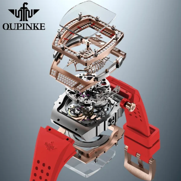 OUPINKE Original Women's Watches Luxury Tonneau Diamond Dial Fully Automatic Mechanical Watch Waterproof Sapphire Mirror Surface - Image 4