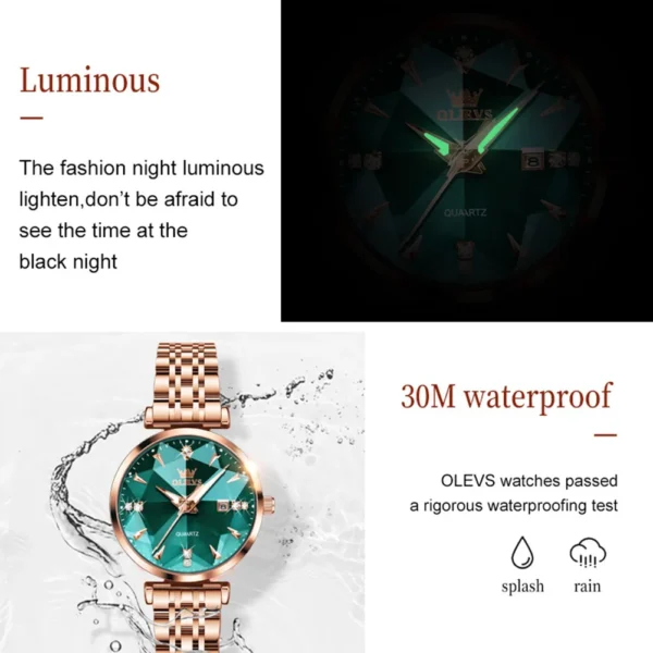 OLEVS 5536 Womens Watch Fashion Luxury Quartz Watches Waterproof Stainless Steel Zircon Scale Watch For Women Chronograph Date - Image 5