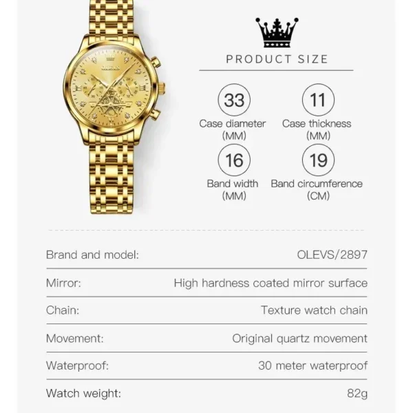 OLEVS Flywheel Skeleton Women Quartz Watch Stainless steel Chronograph Waterproof Luminous Ladies Bracelet Watch for Women Set - Image 5