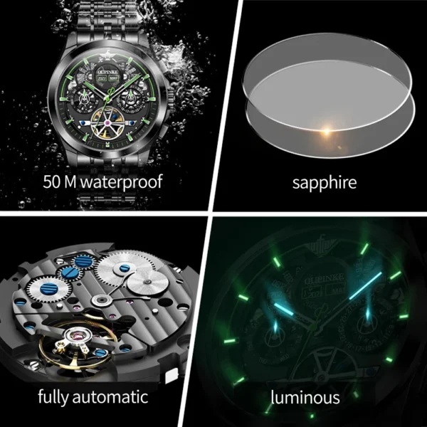 OUPINKE 3235 Black Skeleton Flywheel Automatic Mechanical Watches for Men Multi-function Stainless Steel Luxury Brand Wristwatch - Image 5