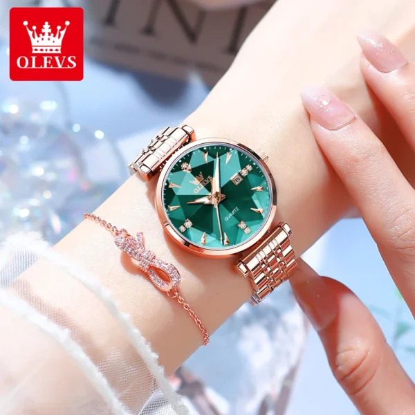 OLEVS 5536 Womens Watch Fashion Luxury Quartz Watches Waterproof Stainless Steel Zircon Scale Watch For Women Chronograph Date - Image 3