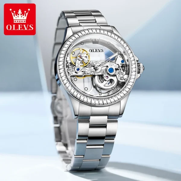 OLEVS Automatic Watch for Women Hollow out Fully Transparent 40mm Dial Luxury Elegant Luxury Brand Original Ladies Watch Set NEW - Image 2