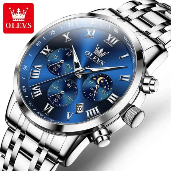 OLEVS 5529 Luxury Quartz Watch For Men Roman Scale Moon Phase Chronograph Man Watches Waterproof Luminous Calendar Wrist Watch - Image 5