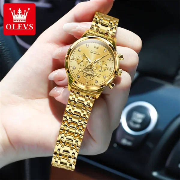 OLEVS Flywheel Skeleton Women Quartz Watch Stainless steel Chronograph Waterproof Luminous Ladies Bracelet Watch for Women Set - Image 3