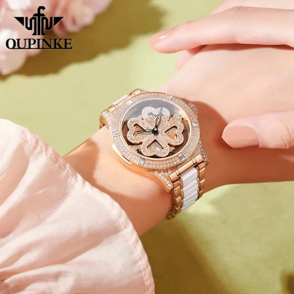 OUPINKE 3279 Full Diamond Swiss Import Quartz Watch for Women Luxury Original Elegant Ceramics Strap Lucky Women's Wriswatch New - Image 6