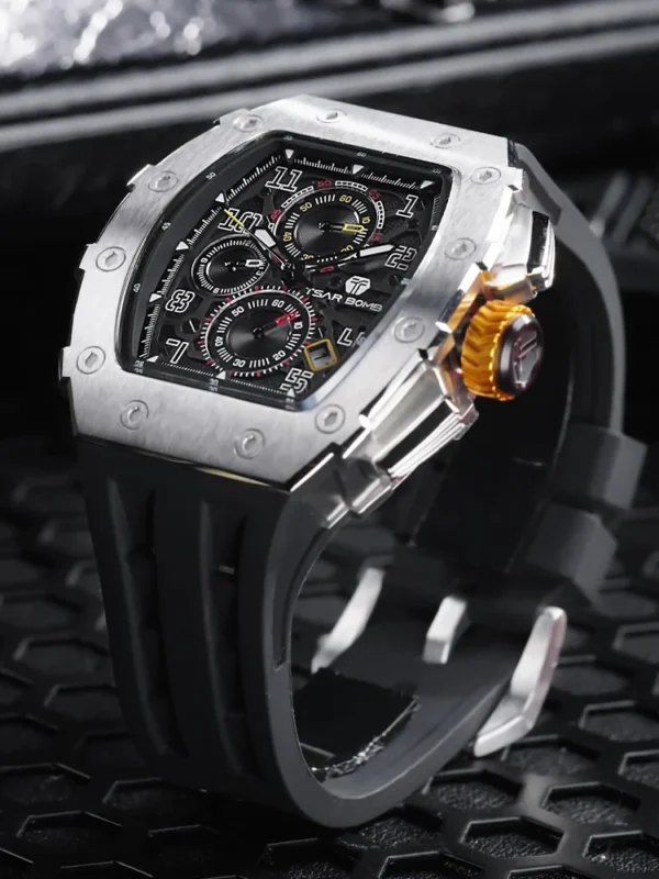 TSAR BOMBA Watch for Men Luxury Brand Tonneau Design Waterproof Clock Stainless Steel Wristwatch Fashion Rectangle Mens Watch - Image 4