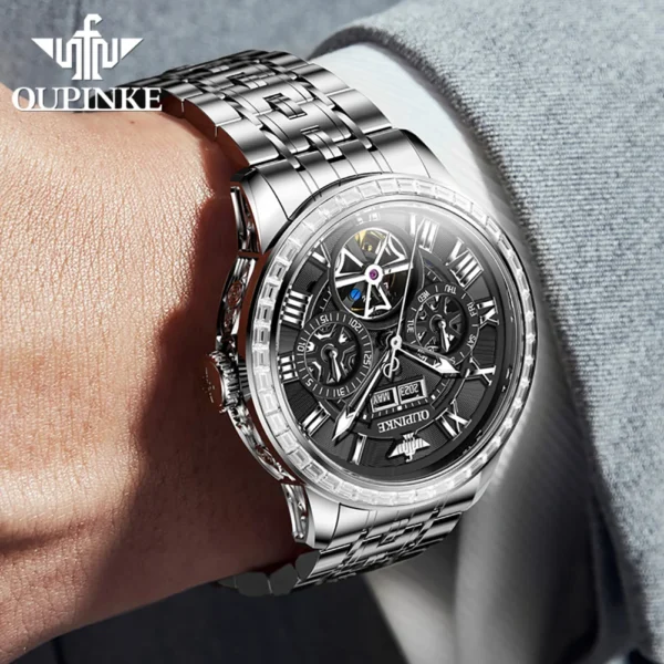 OUPINKE 3252 Luxury Business Mechanical Watch For Men Skeleton Flywheel Man Automatic Hand Clock Top Brand Men's Dress Watches - Image 4