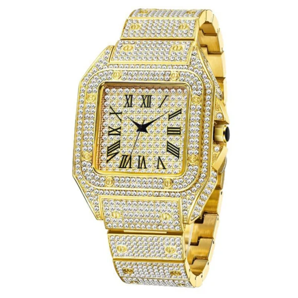 Drip Letter Proud Watch for Men Big Dial Military Quartz Clock Luxury Rhinestone Hip Hop Jewelry Relogio Masculio - Image 3