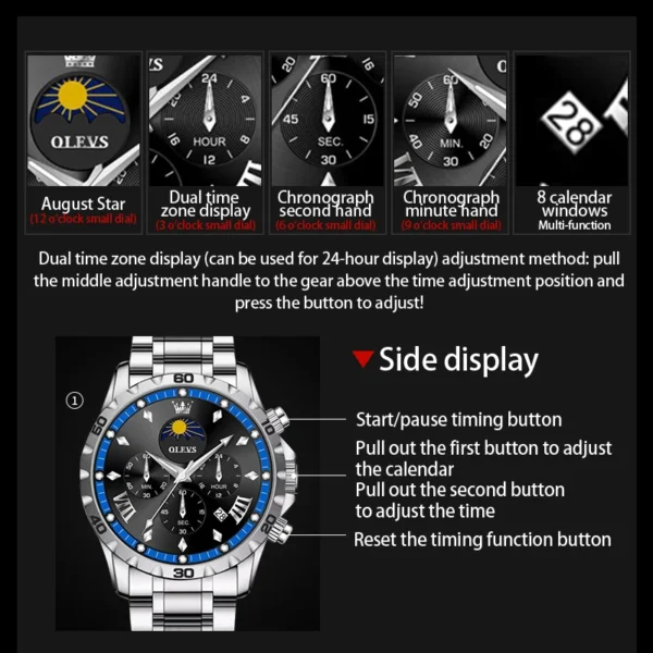 OLEVS 2949 Original Men's Watches Moon Phase Chronograph Waterpoof Luminous Quartz Watch Man Fashion Luxury Brand Watch for Men - Image 3