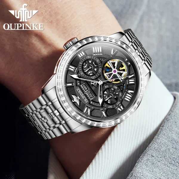 OUPINKE 3252 Luxury Business Mechanical Watch For Men Skeleton Flywheel Man Automatic Hand Clock Top Brand Men's Dress Watches - Image 3